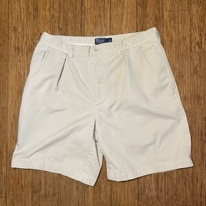 POLO‎ RALPH LAUREN TYLER Shorts Mens 36 Beige Chino Pleated Preppy Boat Golf